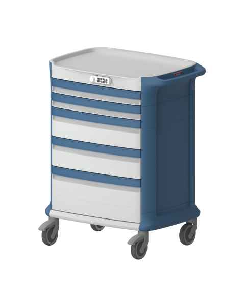 Pegasus PLY41-33669-BB Poly Procedure Cart with 5 Drawers and Code Lock, 41" Height