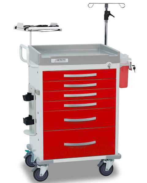 DETECTO Rescue Series Loaded ER Medical Cart - 6 Red Drawers
