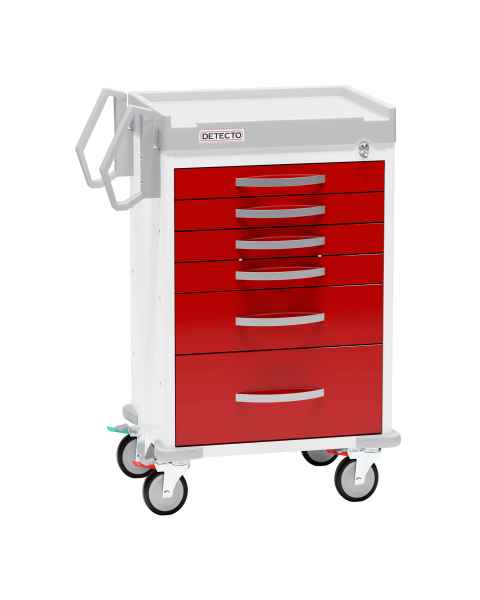 DETECTO Rescue Series ER Medical Cart - 6 Red Drawers