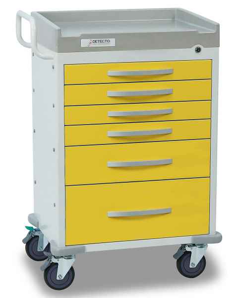 DETECTO Rescue Series Isolation Medical Cart - 6 Yellow Drawers