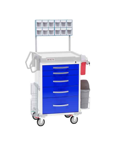DETECTO Rescue Series Loaded Anesthesiology Medical Cart - 5 Blue Drawers