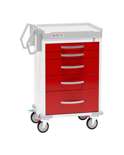 DETECTO RC33669RED Rescue Series ER Medical Cart - 5 Red Drawers (Ergonomic handles provide easy and controlled movement)
