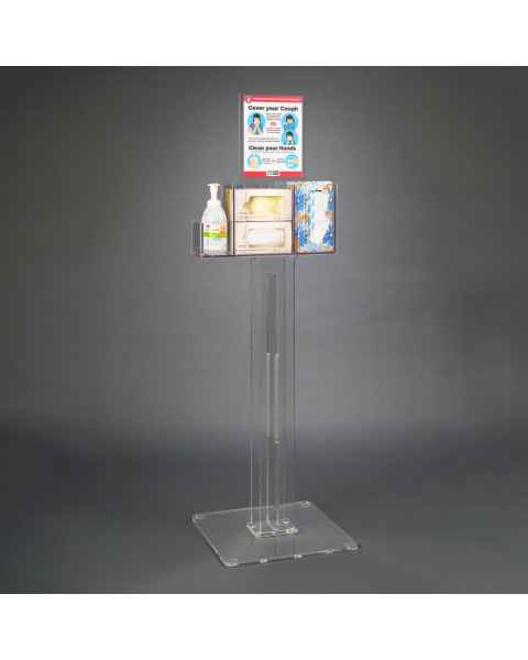 Poltex RESPI-S-DCL Respiratory Hygiene Station I, Acrylic Stand, With Decal Sign - Front View (Consumables Not Included)