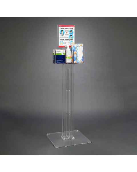 Poltex RESPQ-S-DCL Respiratory Hygiene Station Q, Acrylic Stand, With Decal Sign - Front View (Consumables Not Included)