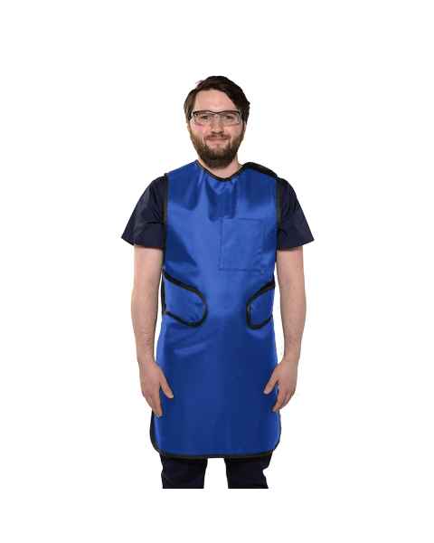 Phillips Safety RA-RJ1P Reverse Flex Jacket One-Piece Apron, Lead Free - Nylon Fabric, Medium Blue with Black Trim - Front View (Due to Variations in Lighting, Actual Colors May Differ)