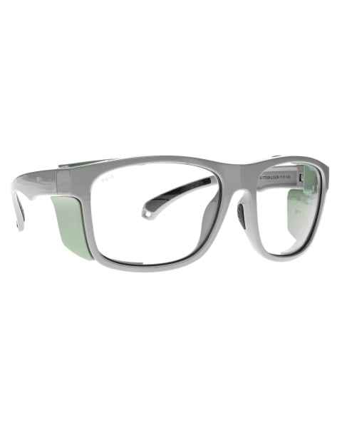 Phillips Safety Plastic Frame Radiation Glasses Model TP395 - Light Gray/Green (Right Angle View)