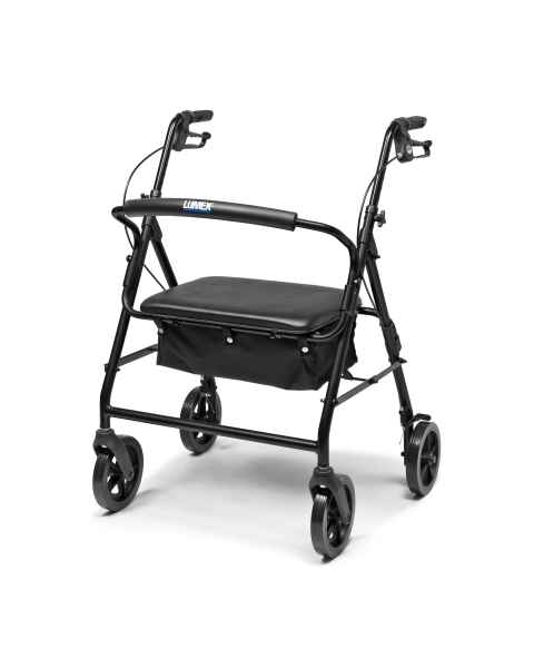 Lumex&reg; RJ4405K Walkabout 4-Wheel Rollator, Imperial Bariatric, Contoured Backbar, Black - Front View