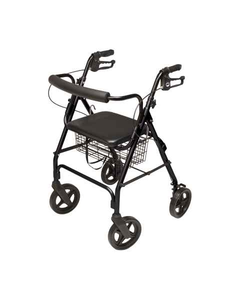 Lumex&reg; RJ4805K Walkabout 4-Wheel Rollator, Contour Deluxe, Black - Front View