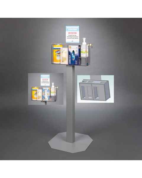 Poltex SANSTAT17-3STL Locking Sanitizing Station, Stand Mount, 4 Position - Front View (Consumables Not Included)