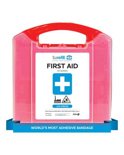 AERO Healthcare SF50ANR SureFill® 50 Series Class A First Aid Kit, Red Translucent Plastic Case - Front View