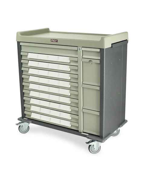 Harloff SL36BIN5 Standard Line 36 - 5" Med-Bin Medication Cart with Key Locks (Shown in Hammertone Gray and Sand Colors)