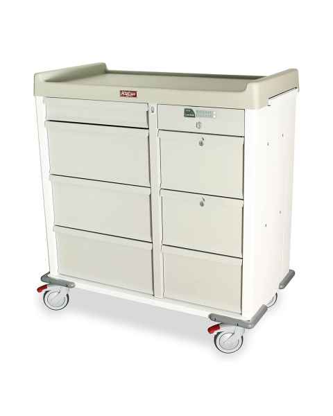 Harloff Standard Line 600 Punch Card Medication Cart with CompX Electronic Lock, 2 Double Wide Narcotics Drawers