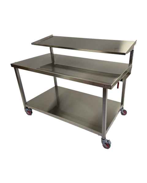 MidCentral Medical Stainless Steel Folding Two-Tier Back Table with Solid Upper Shelf