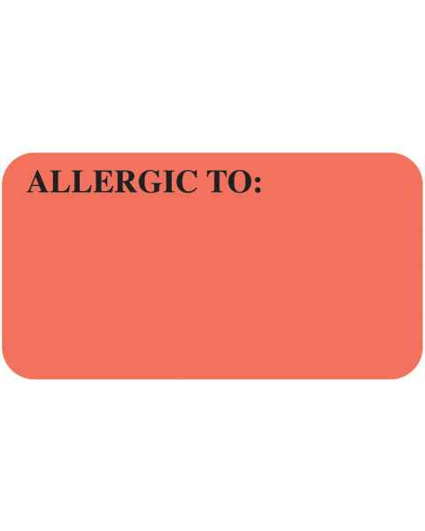 ALLERGIC TO Label - Size 1 5/8"W x 7/8"H
