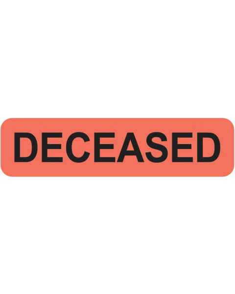 DECEASED Label - Size 1 1/4"W x 5/16"H - Fluorescent Red