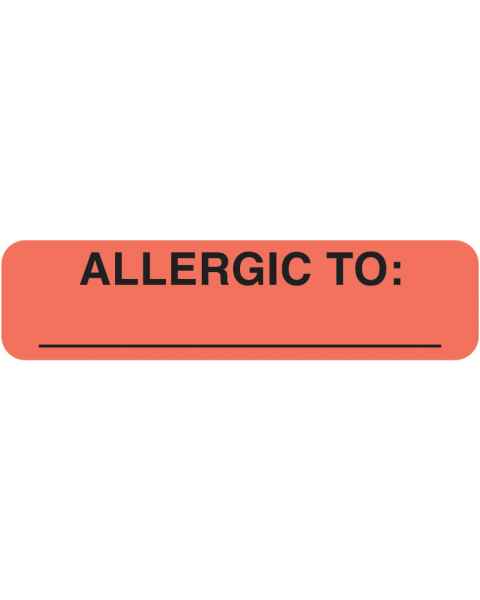 ALLERGIC TO Label - Size 1 1/4"W x 5/16"H