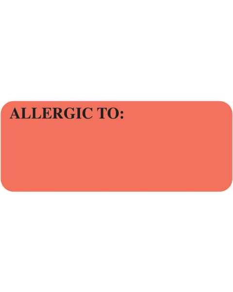 ALLERGIC TO Label - Size 2 1/4"W x 7/8"H