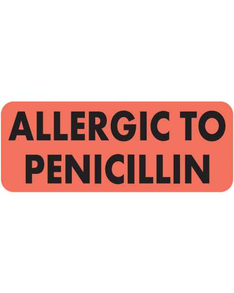 ALLERGIC TO PENICILLIN Label - Size 2 1/4"W x 7/8"H