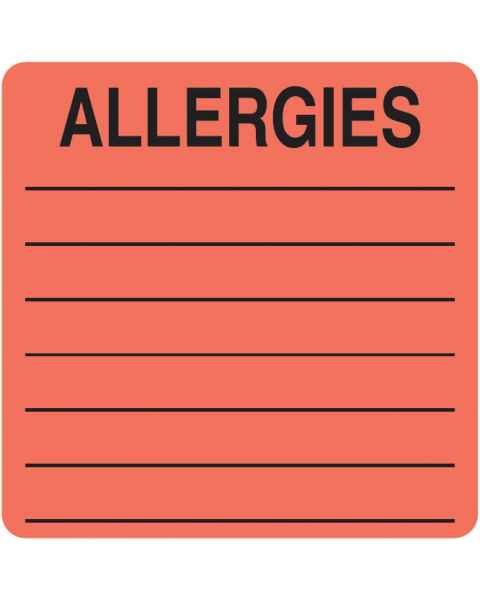 ALLERGIES Label - Size 2 1/2"W x 2 1/2"H