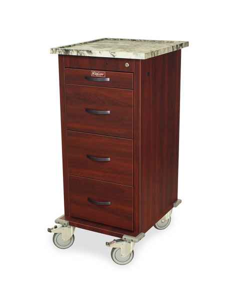 Harloff WV240PC-CM Wood Vinyl 240 Punch Card Medication Cart with Key Lock, Locking Narcotics Box, Cherry Mahogany Cabinet Finish. Shown with Light Top option.