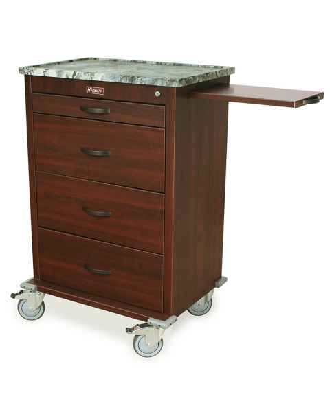 Harloff WV360PC-CM Wood Vinyl 360 Punch Card Medication Cart with Key Lock, Locking Narcotics Box, Cherry Mahogany Cabinet Finish. Shown with Light Top option.