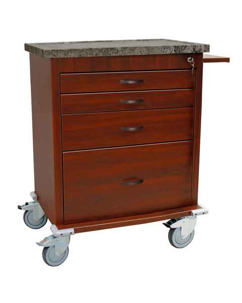 Harloff WV6350-CM Wood Vinyl Aluminum Short Treatment Cart, Four Drawer, Key Lock, Cherry Mahogany Finish Cabinet