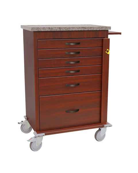 Harloff WV6400-CM TWood Vinyl Tall Emergency Cart, Six Drawers, Breakaway Lock, Cherry Mahogany Finish Cabinet.