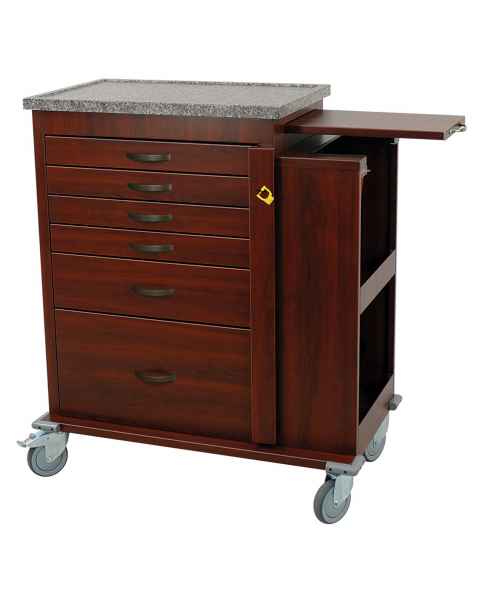 Harloff WV6400SC-CM Wood Vinyl Tall Emergency Cart, Six Drawers with Breakaway Lock, Side Cabinet, Cherry Mahogany Finish Cabinet.