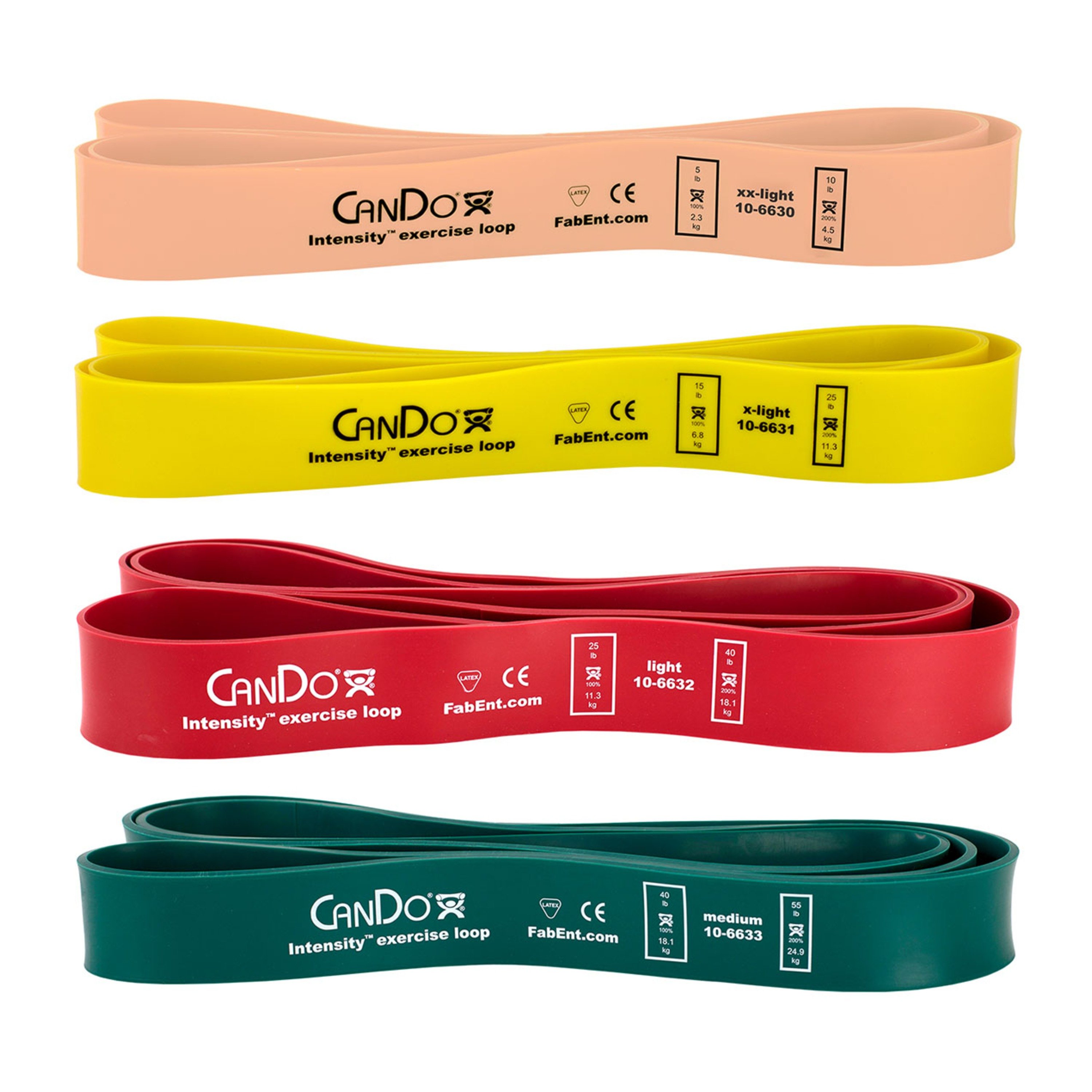 CanDo® Intensity™ Exercise Loop Set - XX-Light through Medium Resistance (Set of 4)