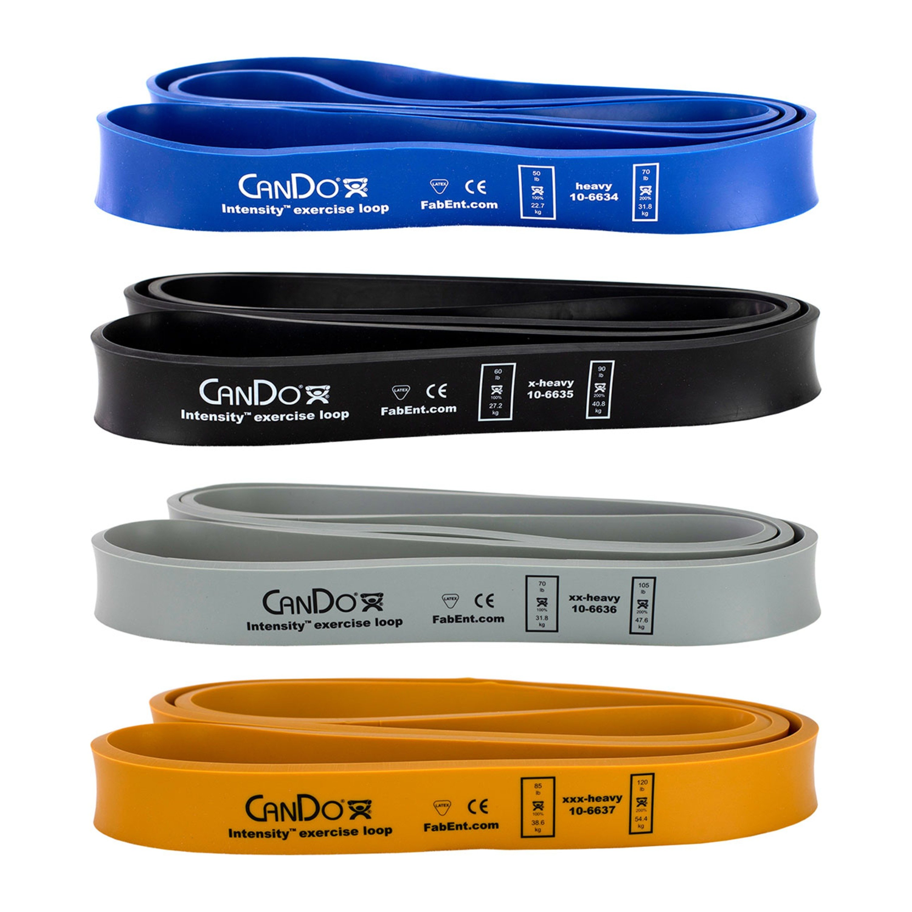 CanDo® Intensity™ Exercise Loop Set - Heavy through XXX-Heavy Resistance (Set of 4)
