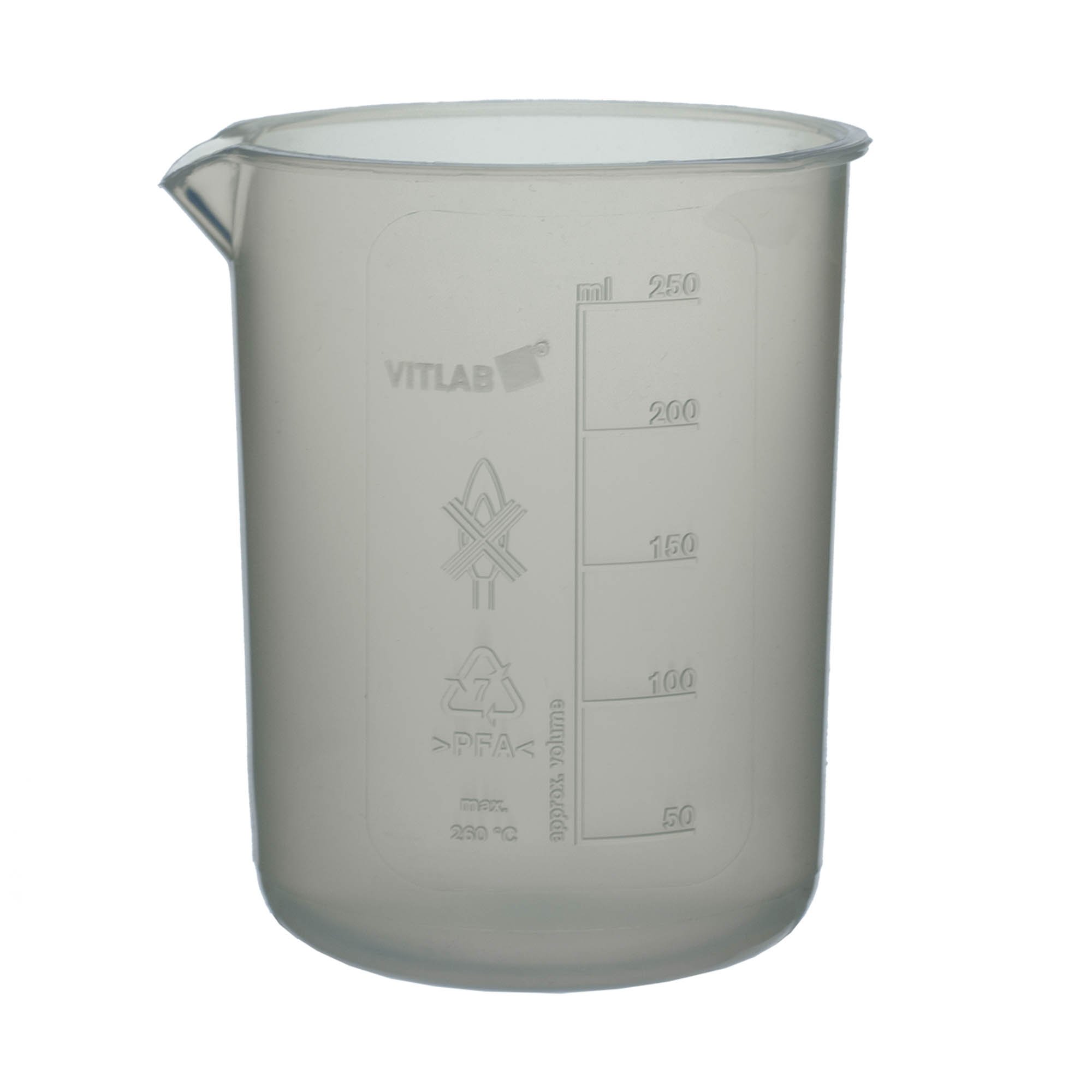 BrandTech PFA Low Form Griffin Beaker with Molded Graduations - 250mL