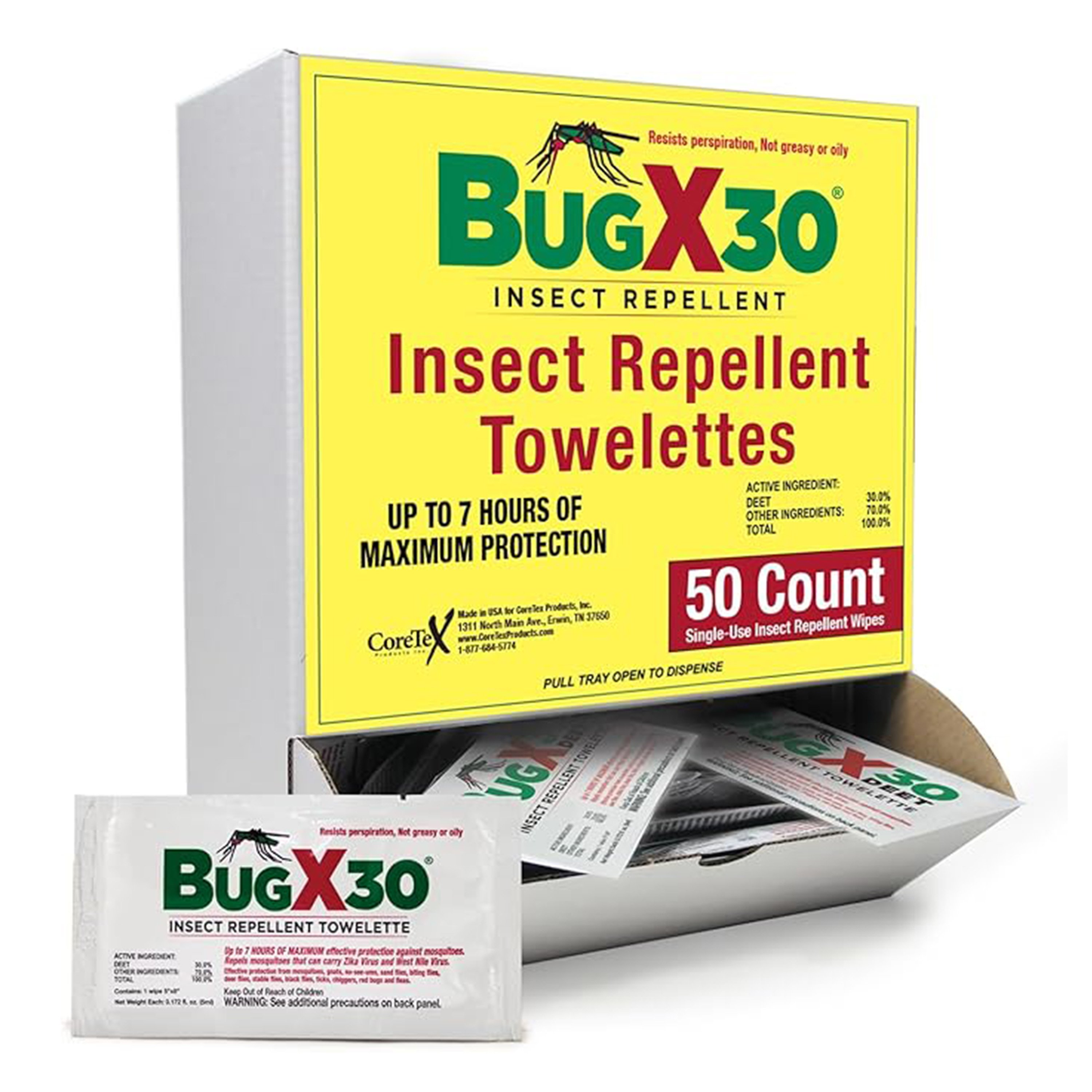 AERO Healthcare BugX30 Insect Repellent Wipes, DEET - Pack of 50