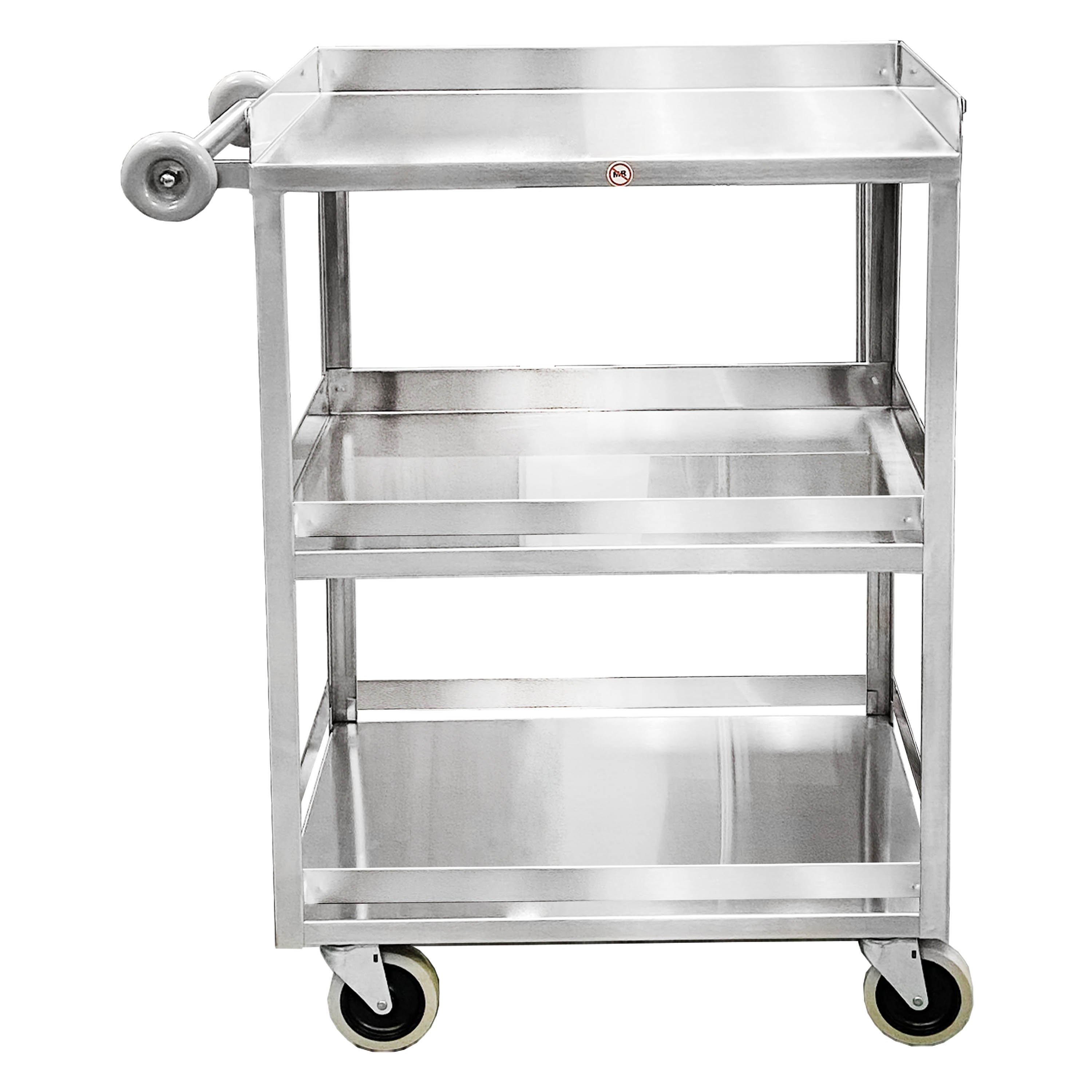 Blickman Light Duty Utility Cart Model 7534SS-GR - Three Shelves, Guardrail On Middle and Bottom Shelf