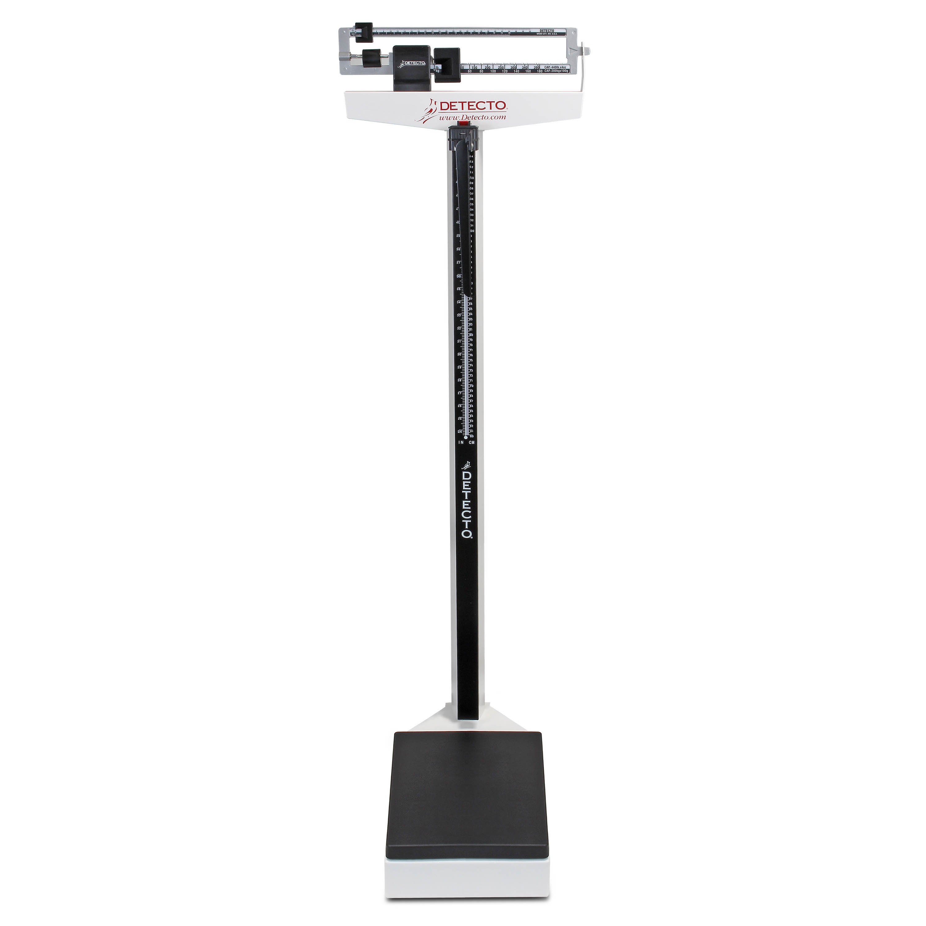 Mechanical Eye-Level Scale - White - Lb & Kg Display - Capacity 440 lb/200 kg - With Height Rod