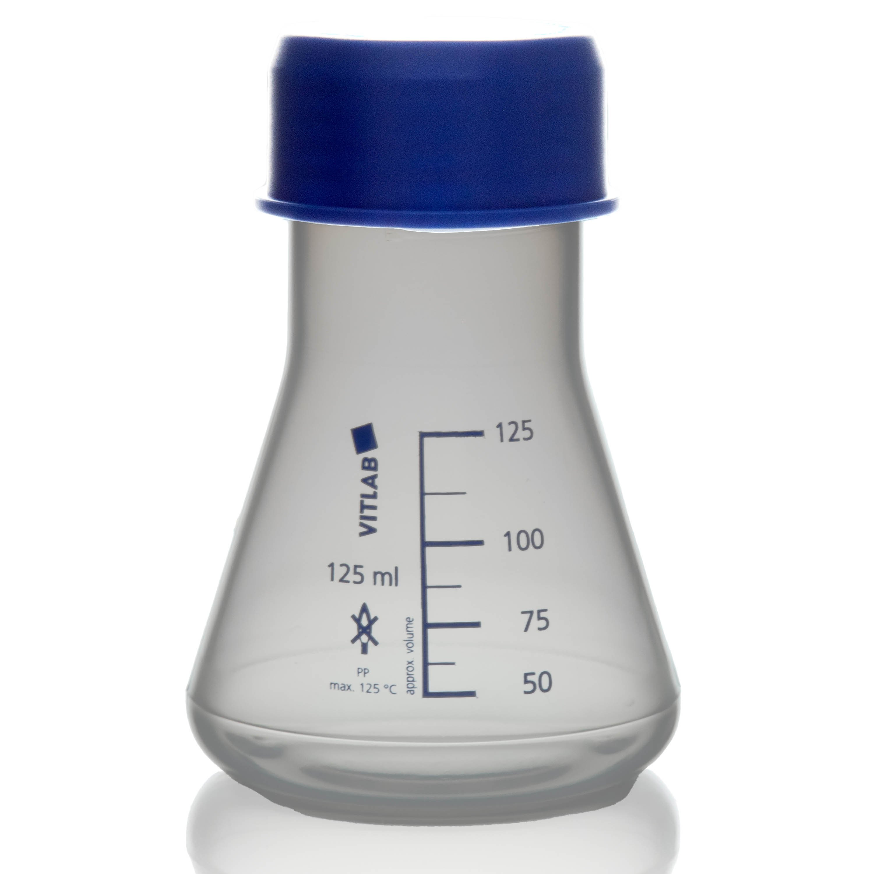 BrandTech Erlenmeyer Flasks (PP) with Screw Caps (PP) - 125mL (Pack of 6)