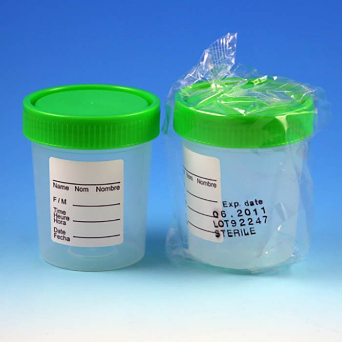 4oz Specimen Container with 1/4-Turn Green Screw Cap and Tri-Lingual ID Label - Sterile