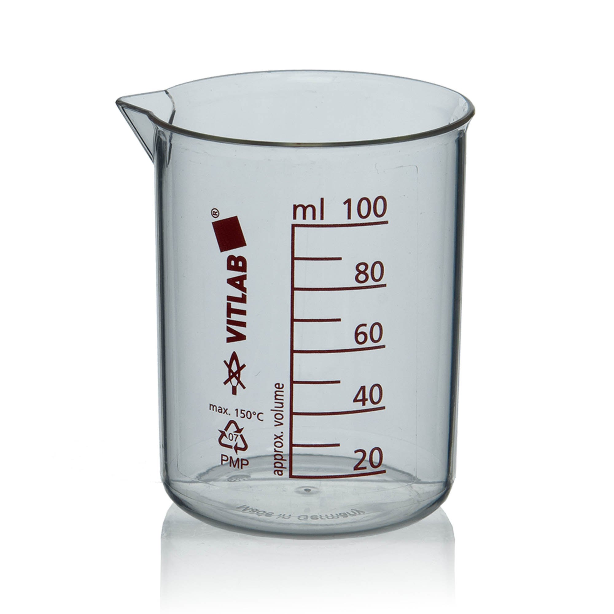 BrandTech PMP Griffin Beaker with Red Screened Graduations - 100mL (Pack of 12)