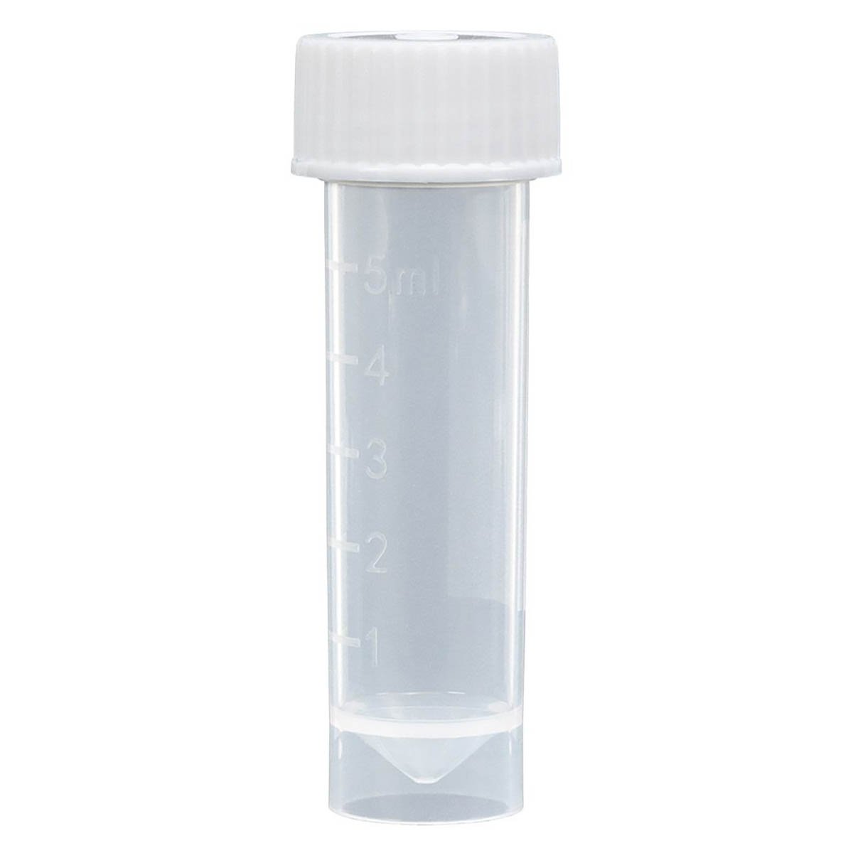 Transport Tubes 5mL - PP Self-Standing Conical Bottom with Attached PE White Screw Cap (Case of 1000)