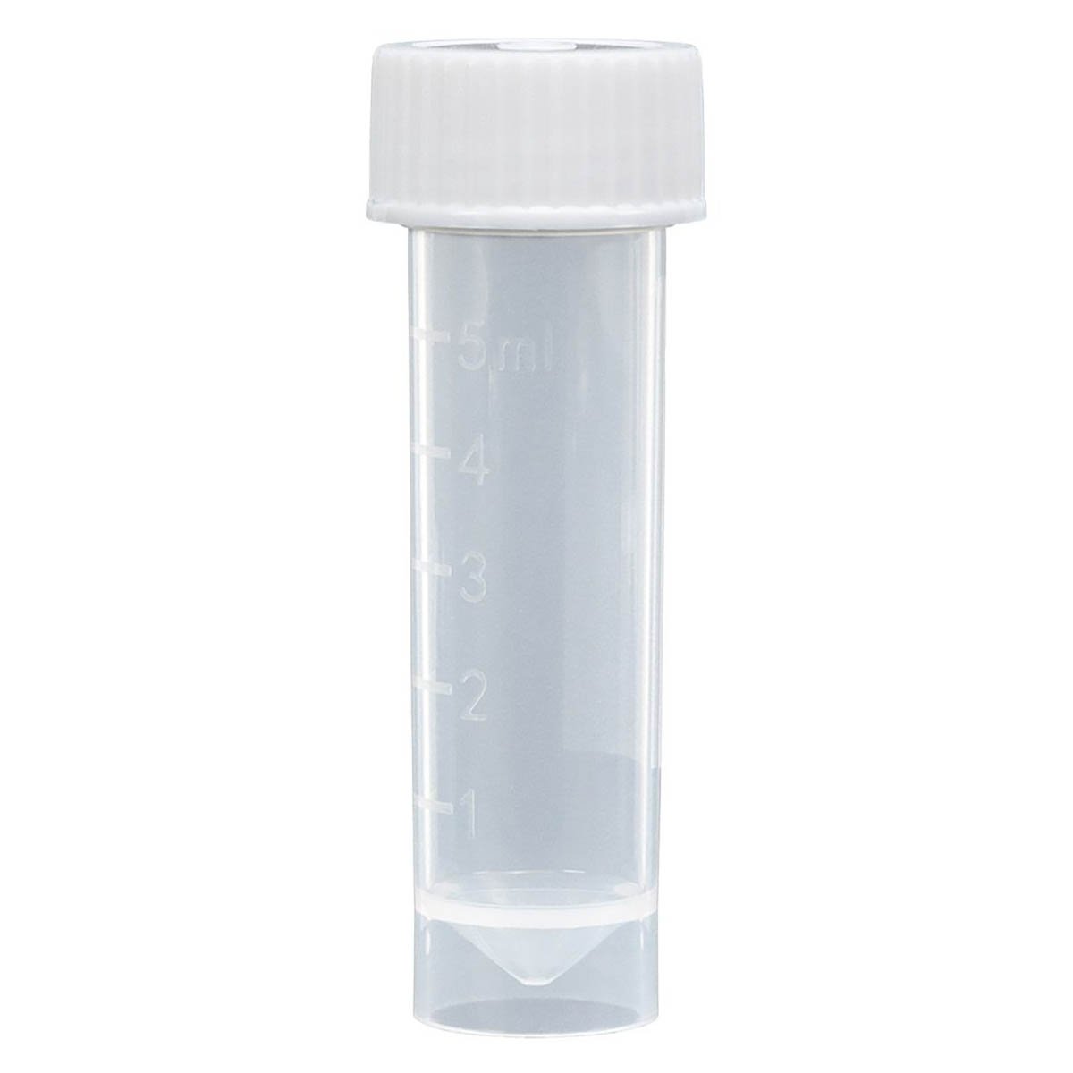 Transport Tubes 5mL - PP Self-Standing Conical Bottom with Attached PE White Screw Cap (Case of 1000)