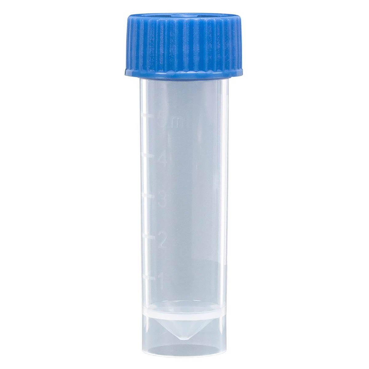 Transport Tubes 5mL - PP Self-Standing Conical Bottom with Unassembled PE Blue Screw Cap (Case of 1000)