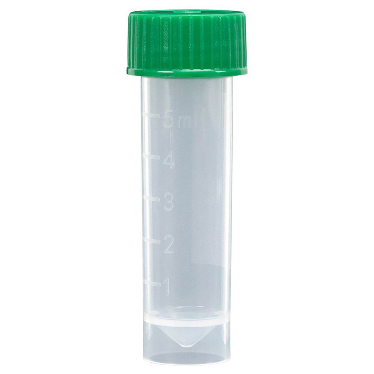 Transport Tubes 5mL - PP Self-Standing Conical Bottom with Unassembled PE Green Screw Cap (Case of 1000)