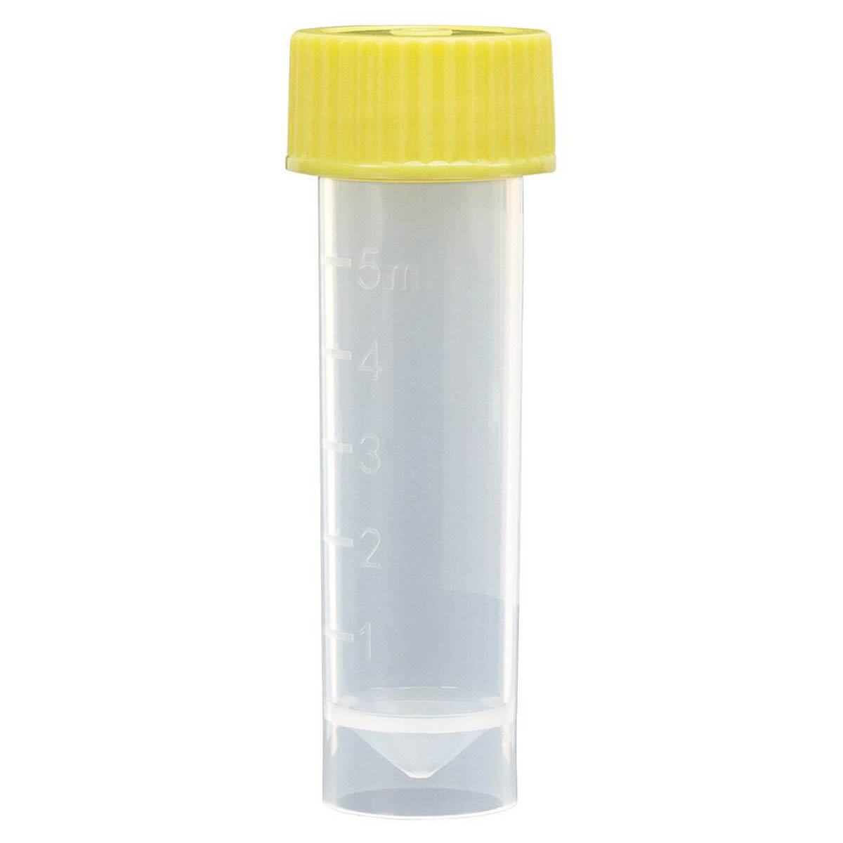 Transport Tubes 5mL - PP Self-Standing Conical Bottom with Unassembled PE Yellow Screw Cap (Case of 1000)