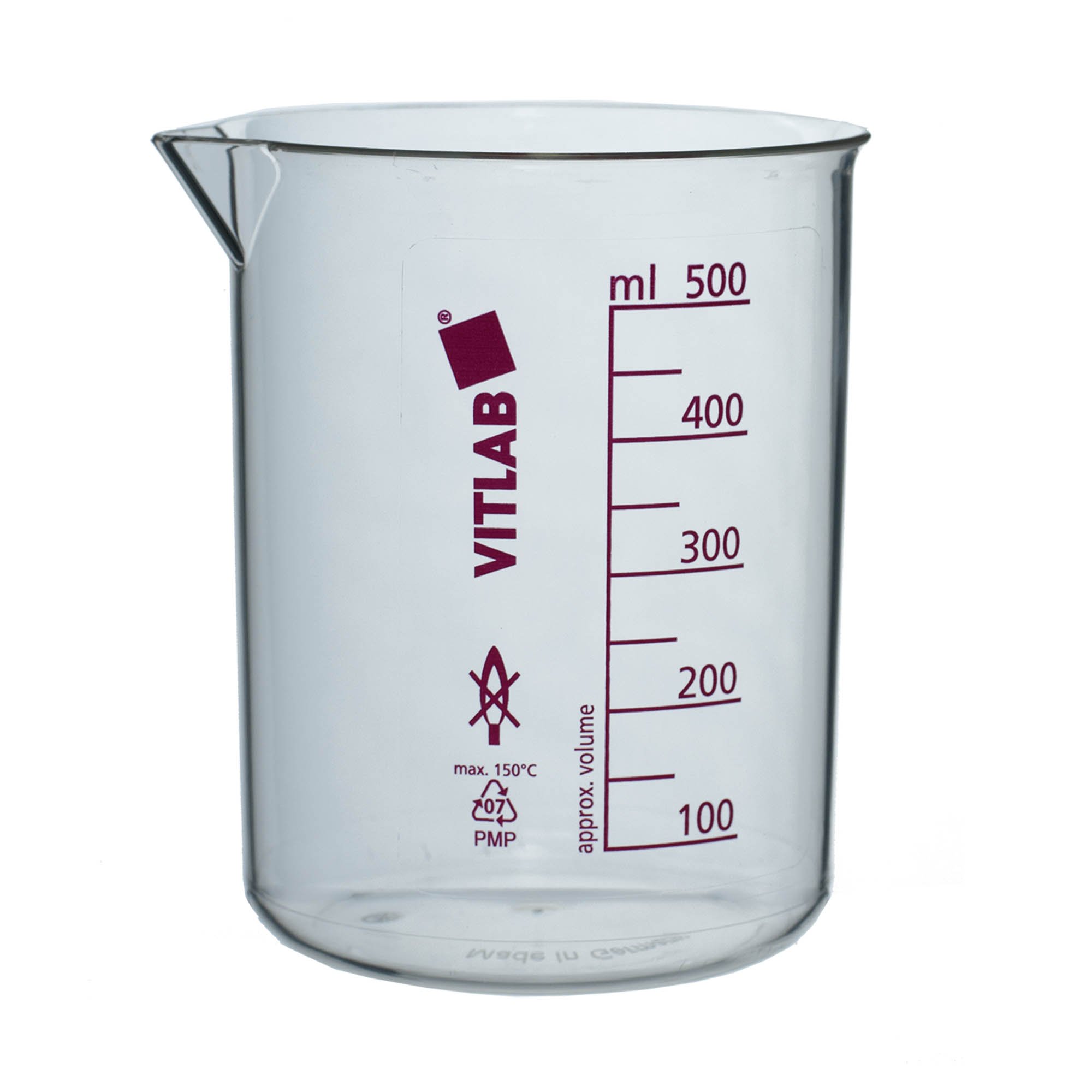 BrandTech PMP Griffin Beaker with Red Screened Graduations - 500mL (Pack of 6)