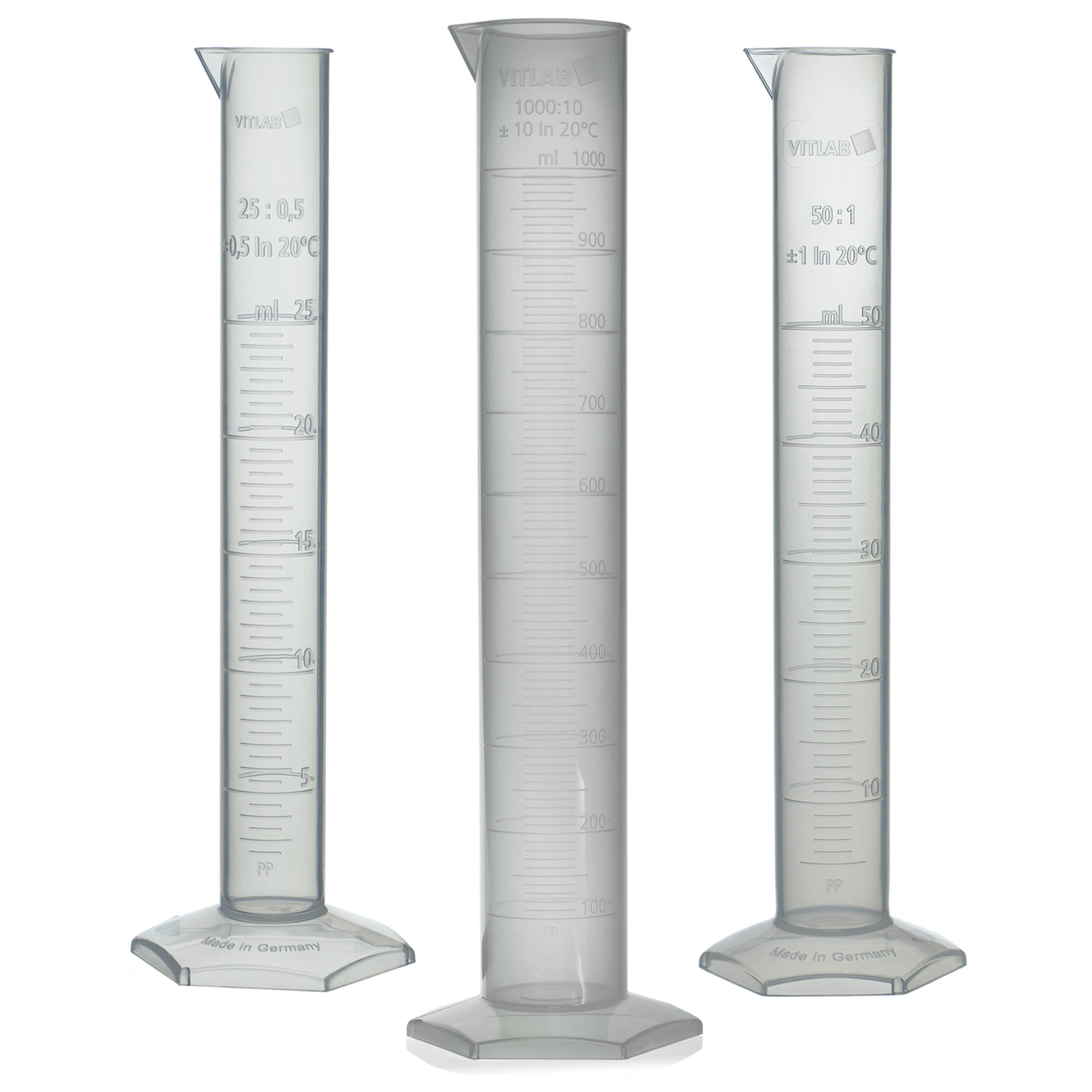 Plastic Measuring Cylinder - Polypropylene (PP) Material, Choose From 7 Different Sizes