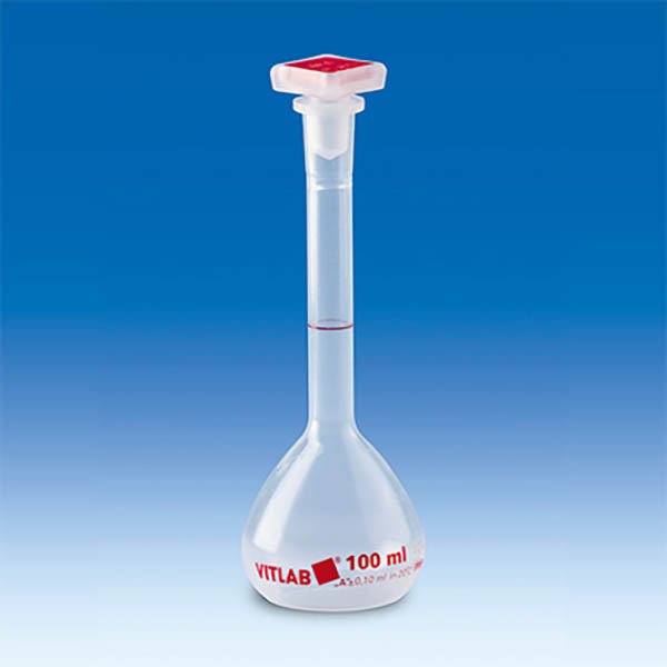 BrandTech Class A PMP Volumetric Flask with Polypropylene NS Stopper - 100mL (Pack of 2)