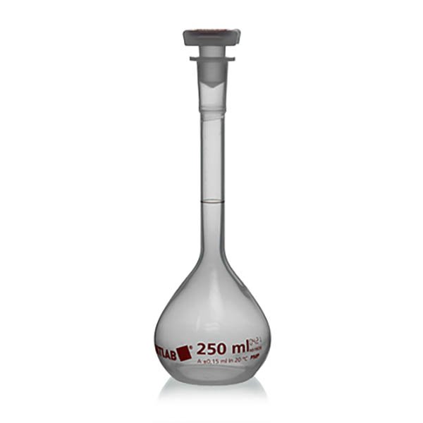 BrandTech Class A PMP Volumetric Flask with Polypropylene NS Stopper - 250mL (Pack of 2)