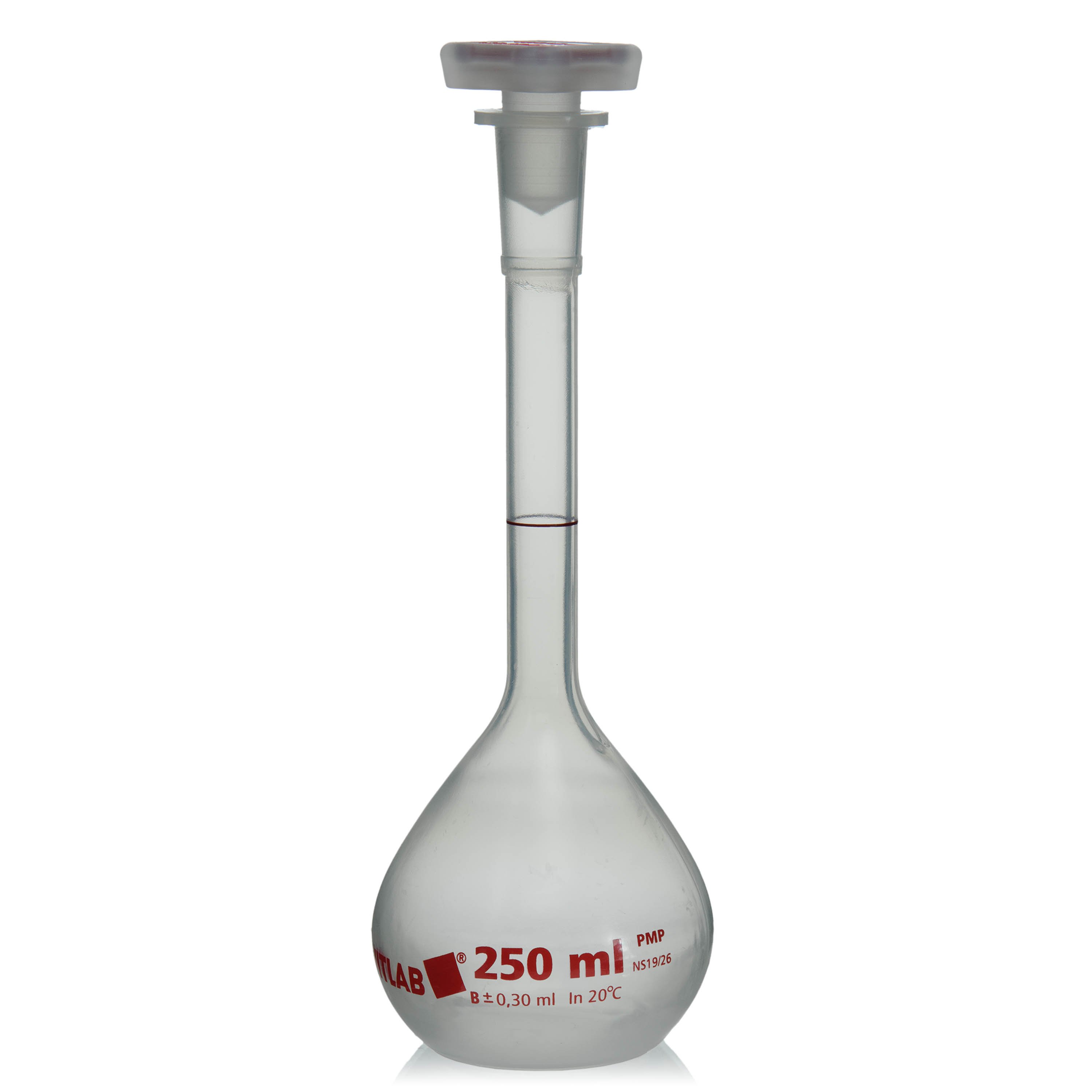 BrandTech Class B PMP Volumetric Flask with Polypropylene NS Stopper - 250mL (Pack of 2)