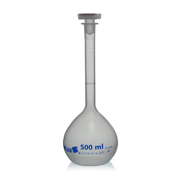 BrandTech Class B Polypropylene Volumetric Flask with Polypropylene NS Stopper - 500mL (Pack of 2)