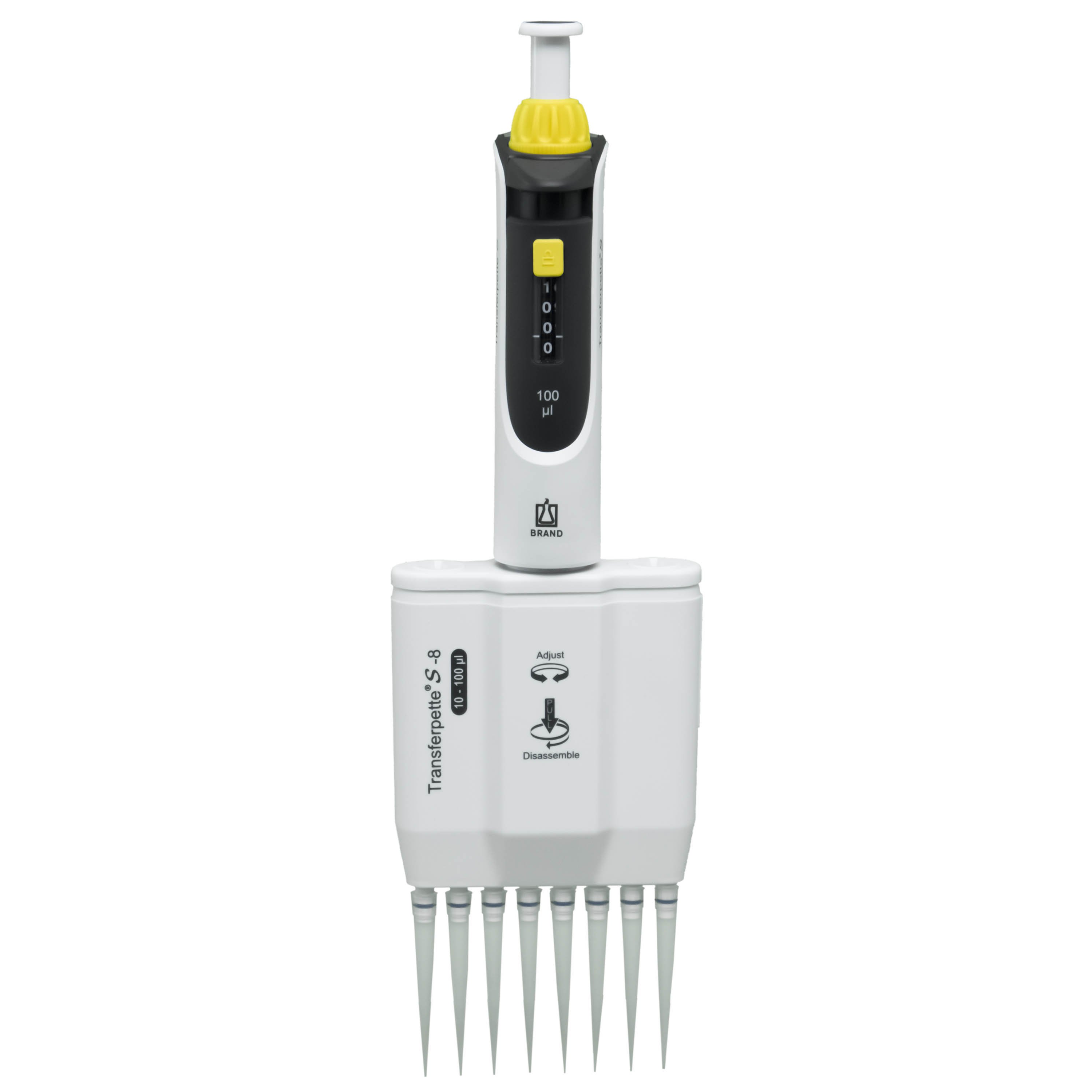 BrandTech Transferpette S-8 Channel Pipette Model M8-100 - Adjustable Volume 10-100uL