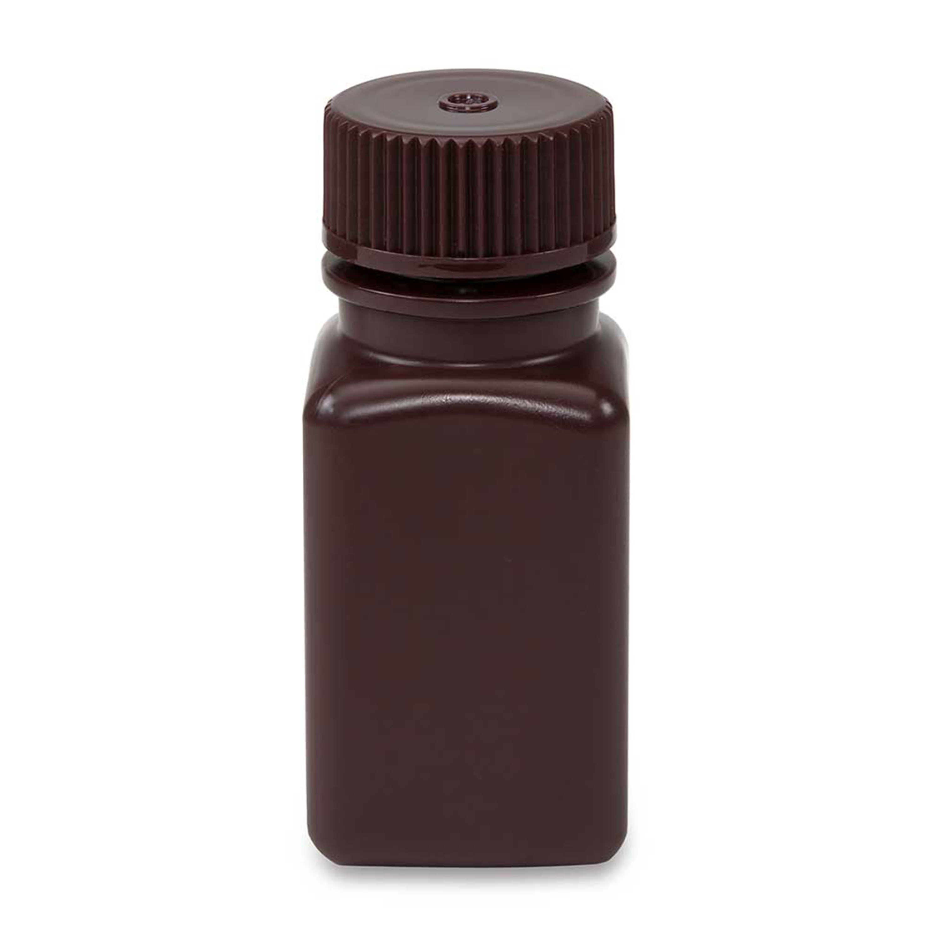 Diamond® RealSeal™ Wide Mouth, Square, Amber HDPE Bottle with PP Cap - 60 mL (Pack of 12)